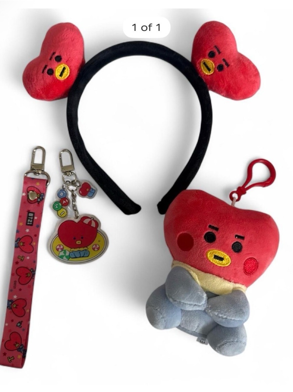 TATA Red Heart Character Plush Accessory Set with Headband and Keychain